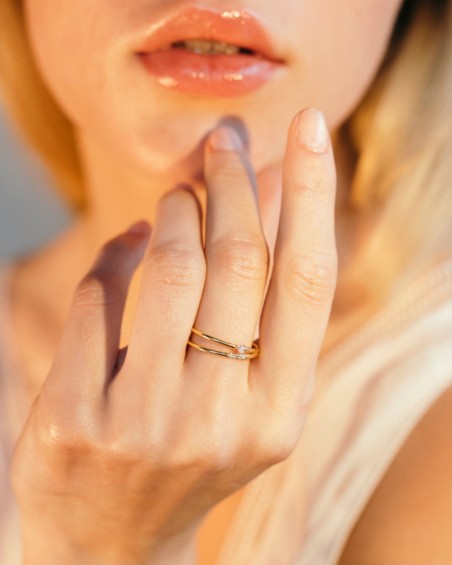 Anel duplo de ouro com diamantes | LECARRE