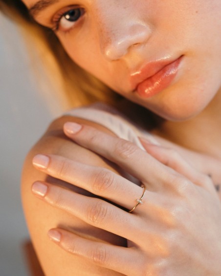 Anillo Oro Barrita Diamantes | LECARRE