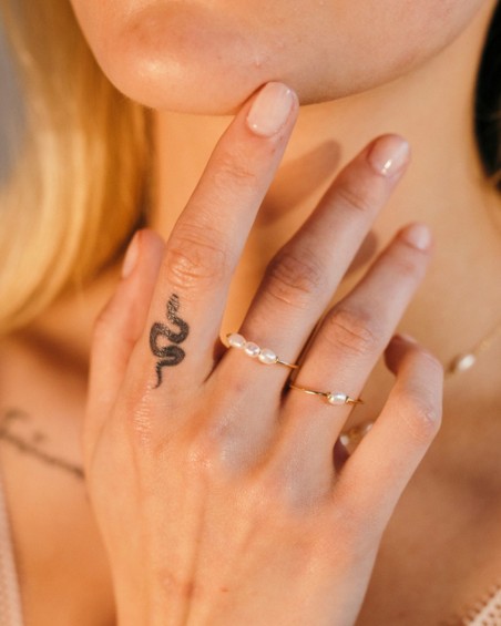 Dreifacher Goldring mit Reisperlen | LECARRE