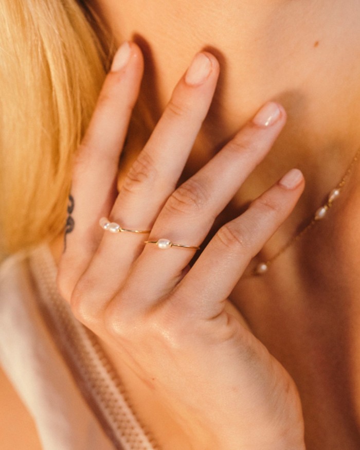 Triple Rice Pearl Gold Ring | LECARRE