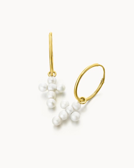 Boucles d'oreilles croix en or et perles | LECARRE