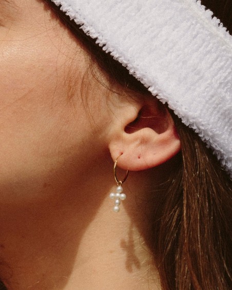 Aros Oro Cruz Perlas | LECARRE