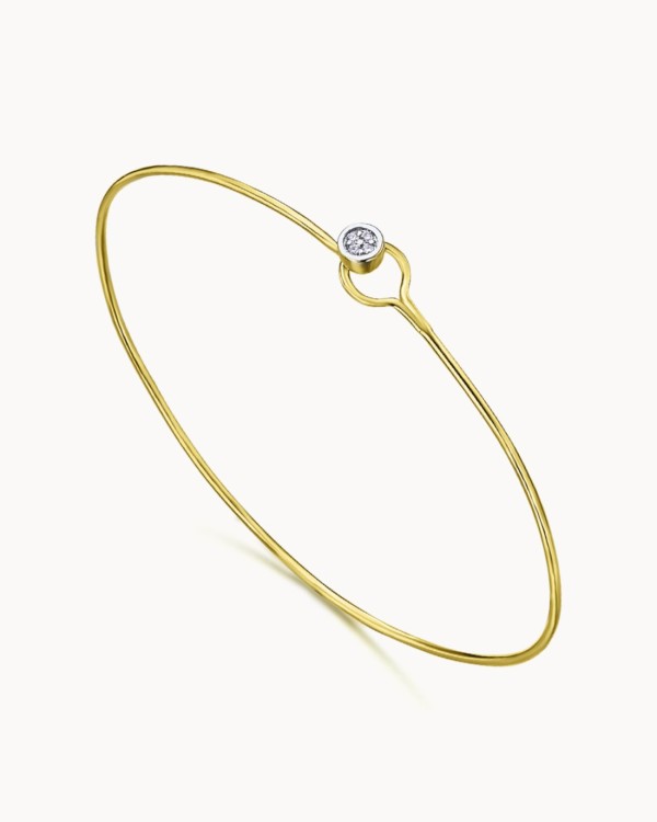 Pulsera Rígida Oro 18k Con Motivo Redondo Diamantes | LECARRE