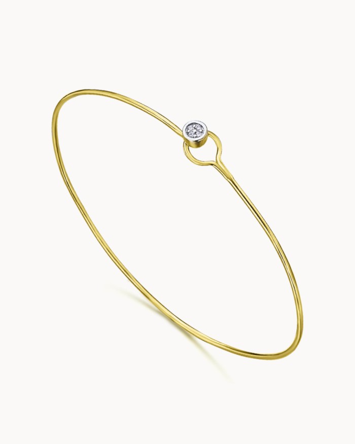 Pulsera Rígida Oro 18k Con Motivo Redondo Diamantes | LECARRE