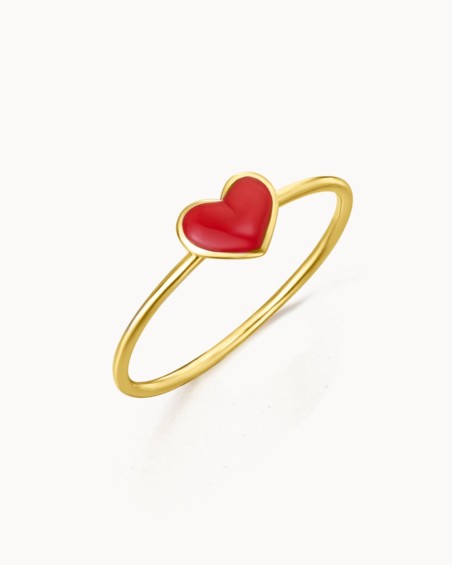 Hartvormige ring in goud met rood emaille | LECARRE