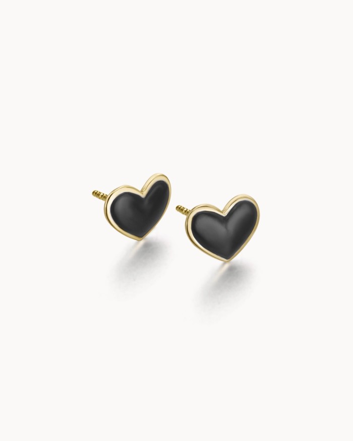 Gold Heart Earrings with Black Enamel | LECARRE