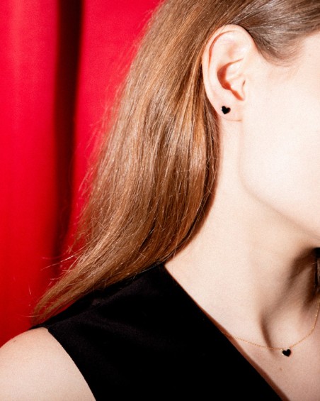 Pendientes Corazon Oro Esmalte Negro | LECARRE