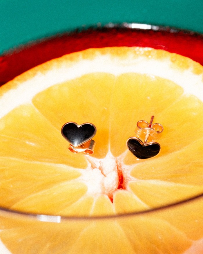 Gold Heart Earrings with Black Enamel | LECARRE