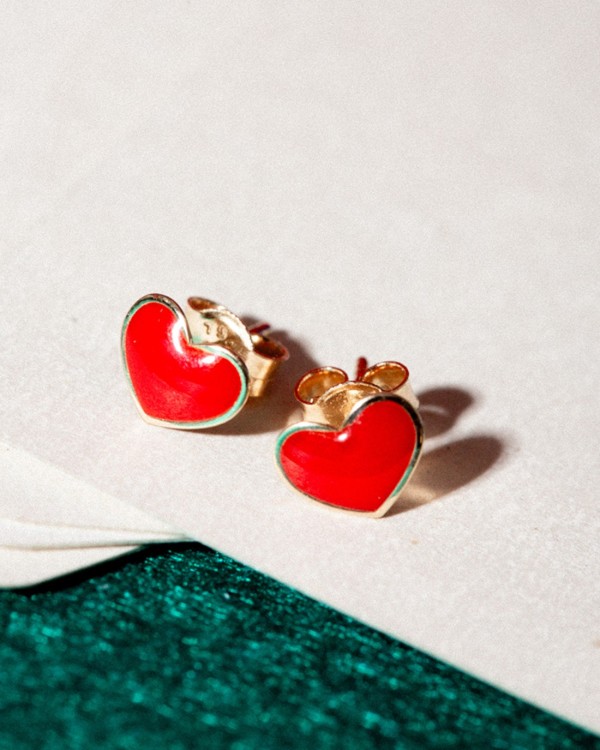 Pendientes Corazon Oro Esmalte Rojo | LECARRE 2