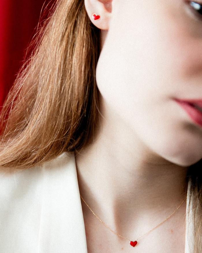 Herzohrringe aus Gold mit roter Emaille | LECARRE