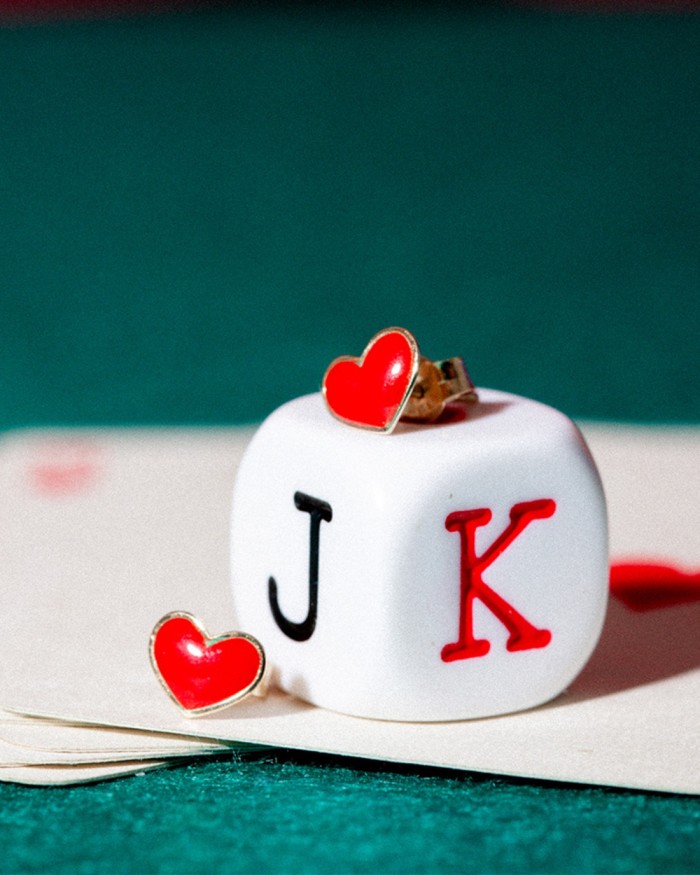 Gold Heart Earrings with Red Enamel | LECARRE