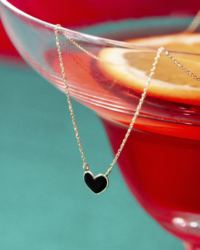 Gold Heart Pendant with Black Enamel | LECARRE