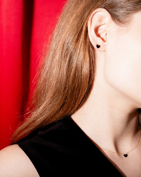 Gold Heart Pendant with Black Enamel | LECARRE