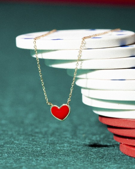 Gold Heart Pendant with Red Enamel | LECARRE