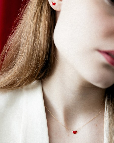 Gold Heart Pendant with Red Enamel | LECARRE
