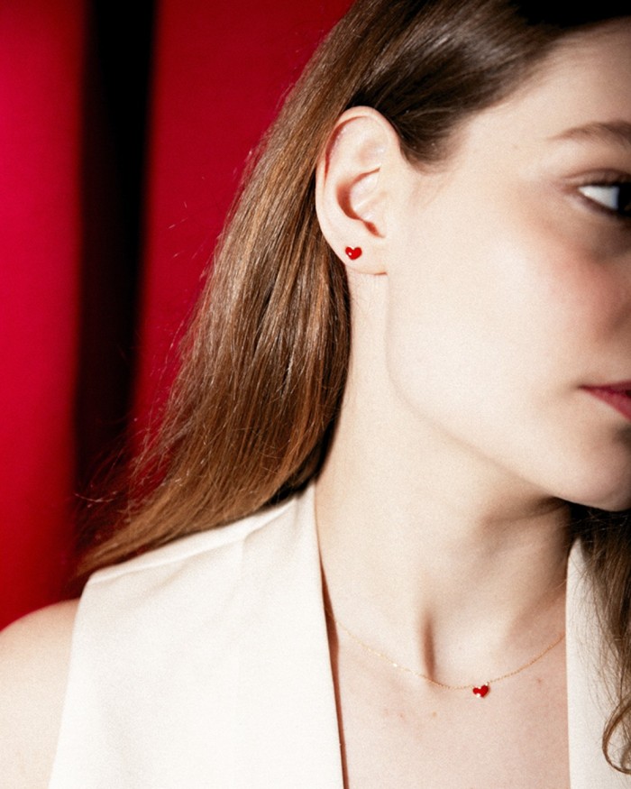 Pendentif cœur en or et émail rouge | LECARRE