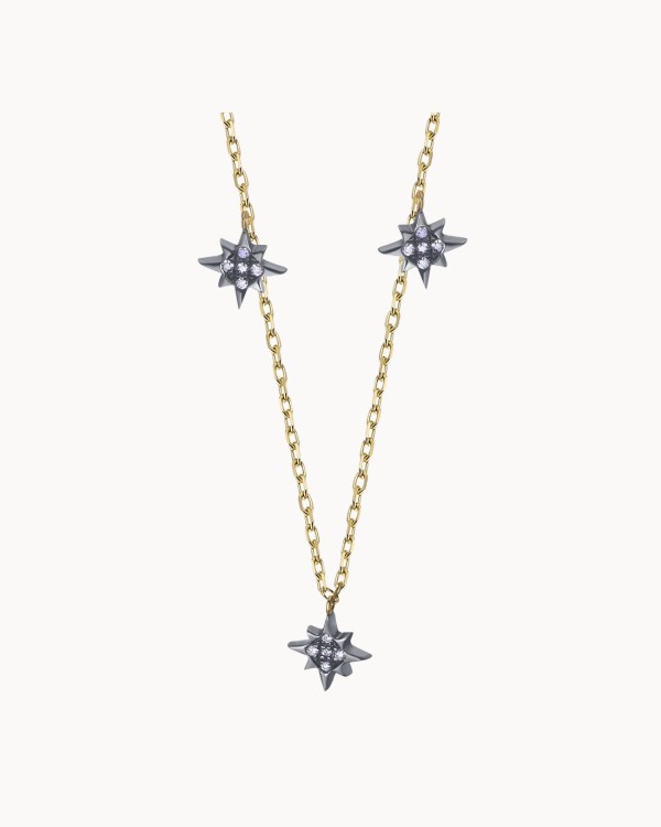 Drievoudige zwarte sterren gouden diamanten ketting | LECARRE