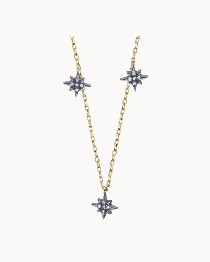 Drievoudige zwarte sterren gouden diamanten ketting | LECARRE
