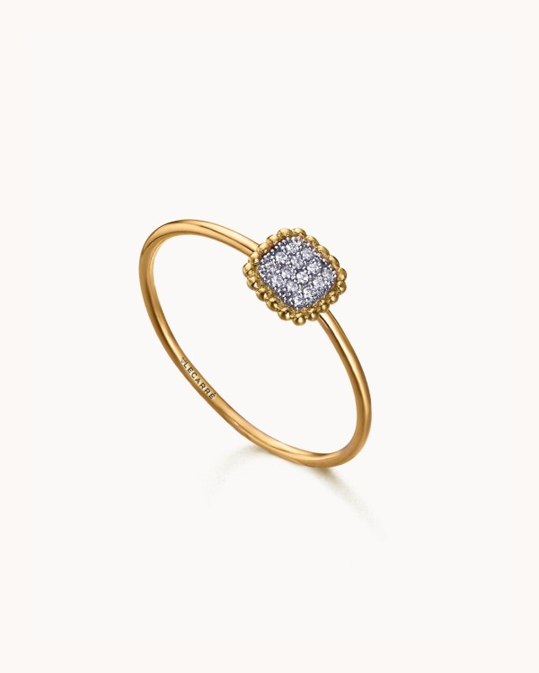 Quadratischer Perlenring aus Gold und Diamanten | LECARRE
