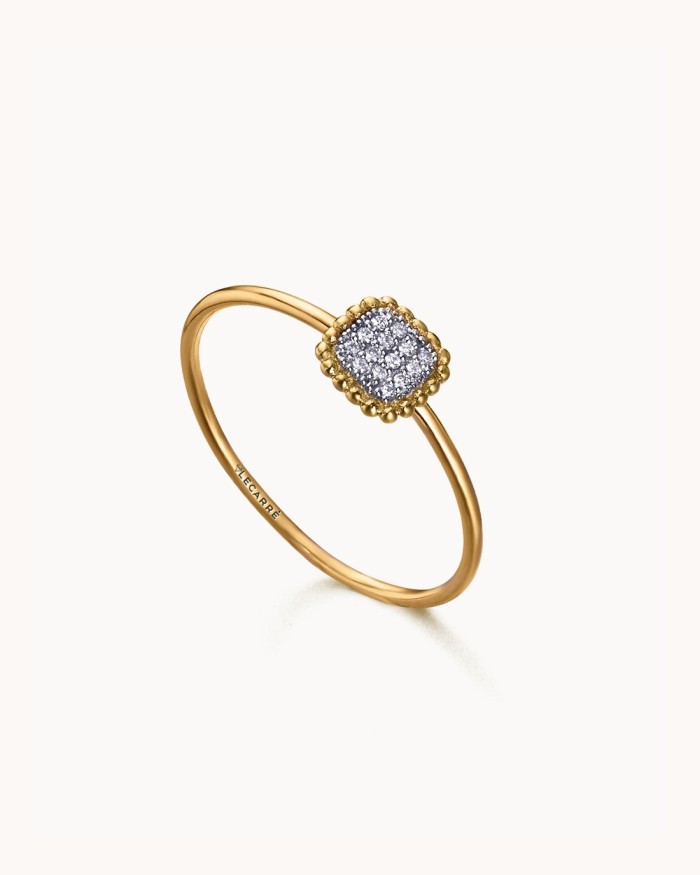 Quadratischer Perlenring aus Gold und Diamanten | LECARRE