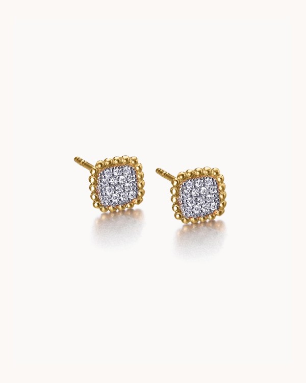 Boucles d'oreilles carrées en perles et or avec diamants | LECARRE