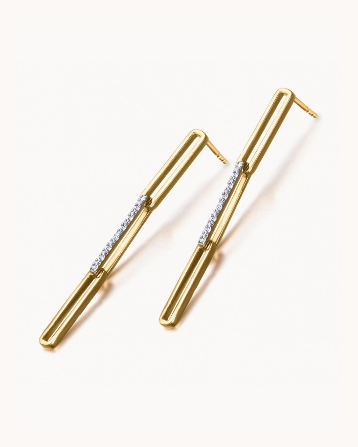 Pendientes Hebilla Largos Oro Diamantes | LECARRE