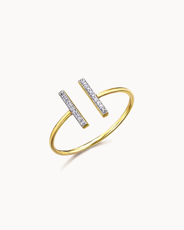 Ring met twee staafjes in goud en diamanten | LECARRE