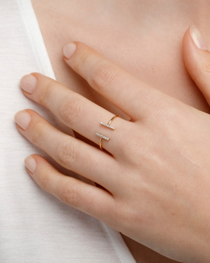 Anillo Dos Barras Oro Y Diamantes | LECARRE