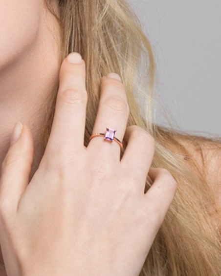 Anello con Ametista e Diamante Laterale | LECARRE