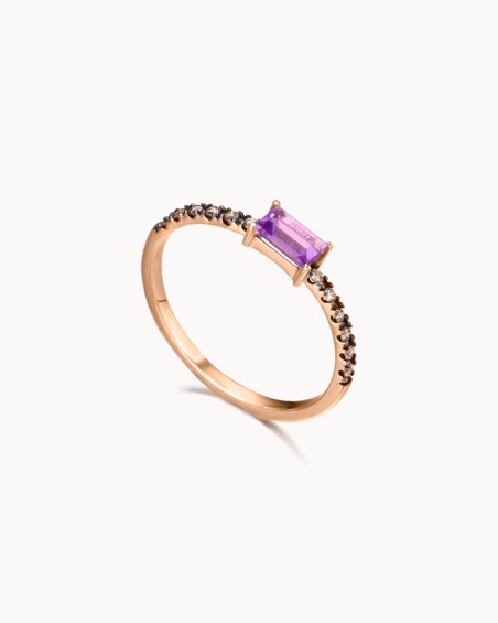 Bague avec améthyste rose et diamants bruns | LECARRE