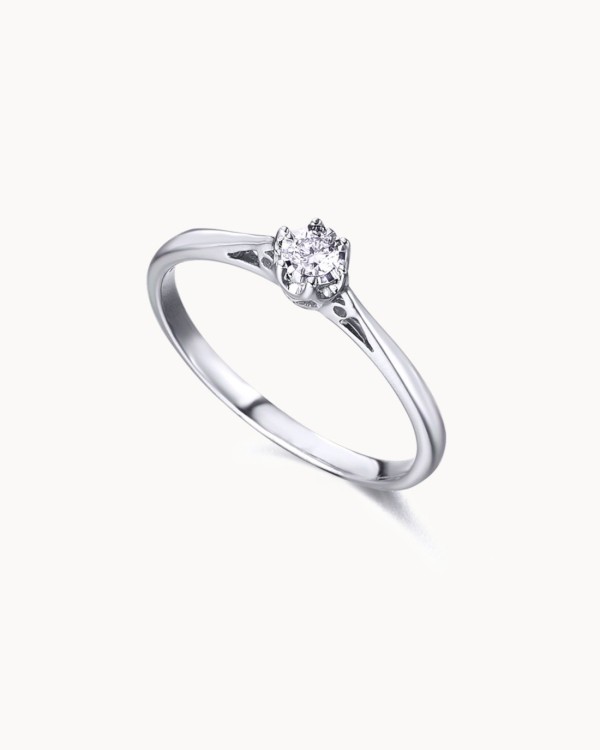 Solitaire ring met 6 klauwen, witgoud en diamant | LECARRE