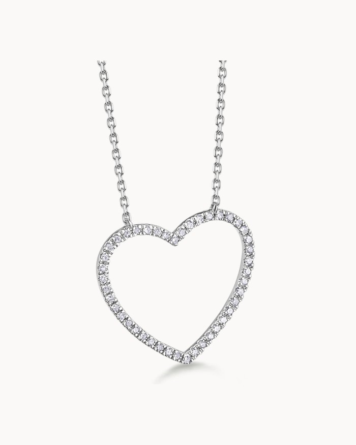 Pingente de coração grande em ouro branco com diamantes | LECARRE