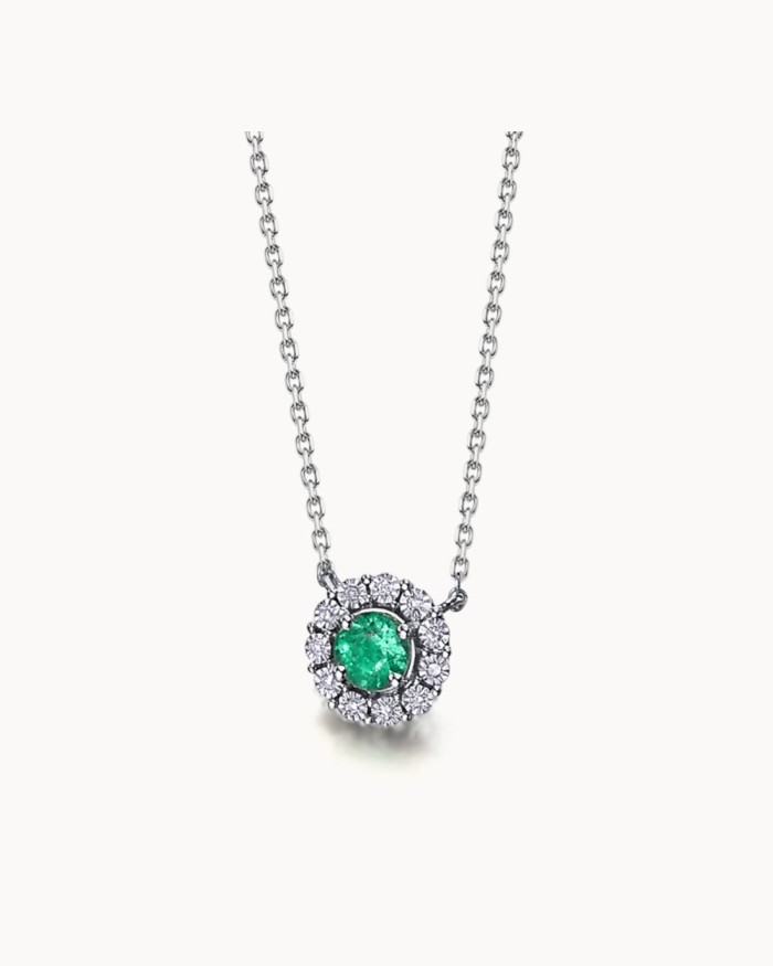 Glory White Gold Emerald Diamonds Pendant | LECARRE