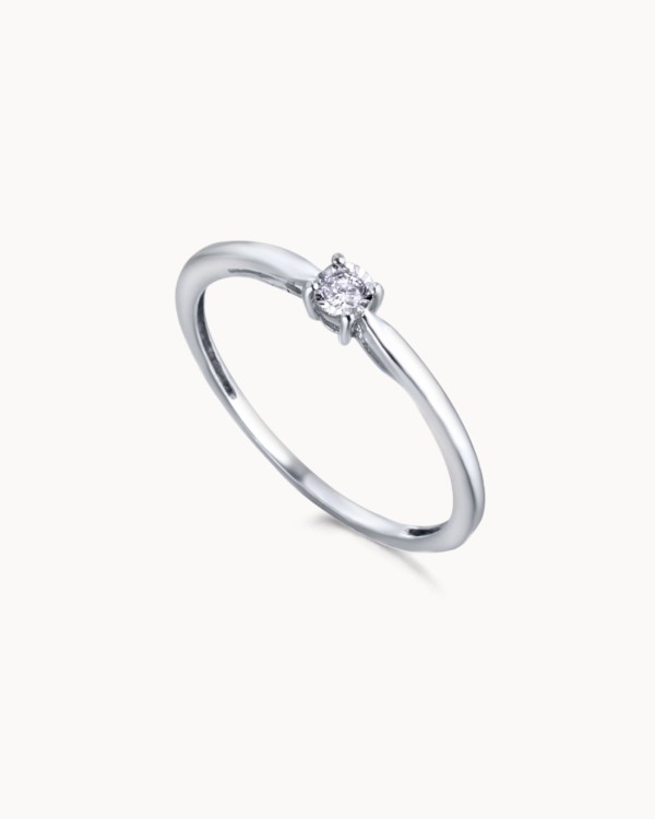 Bague solitaire 4 griffes en or blanc avec diamant | LECARRE