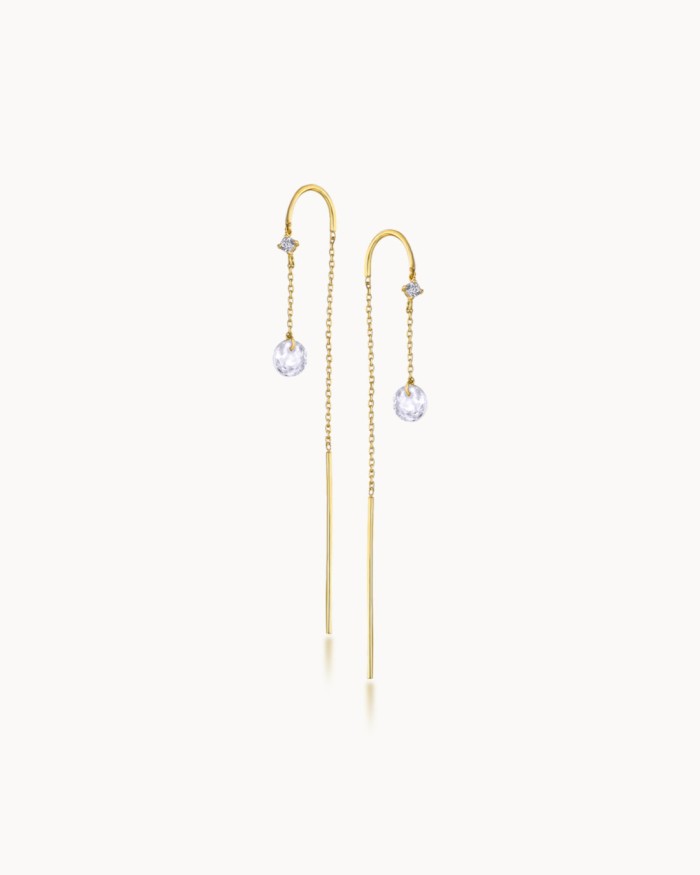 White Topaz Gold Chain Earrings | LECARRE