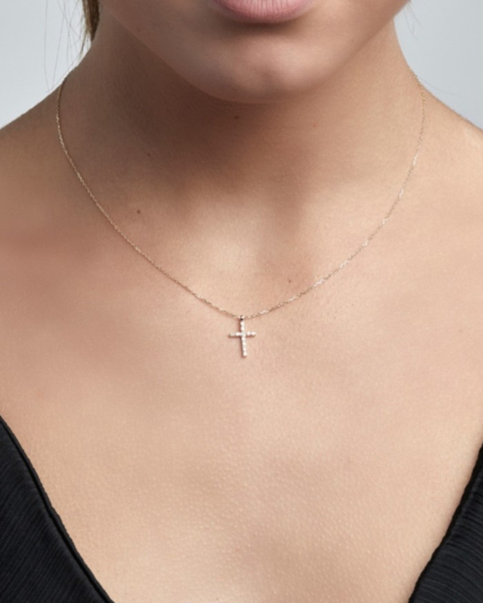 Gouden ketting + kruis met diamanten | LECARRE