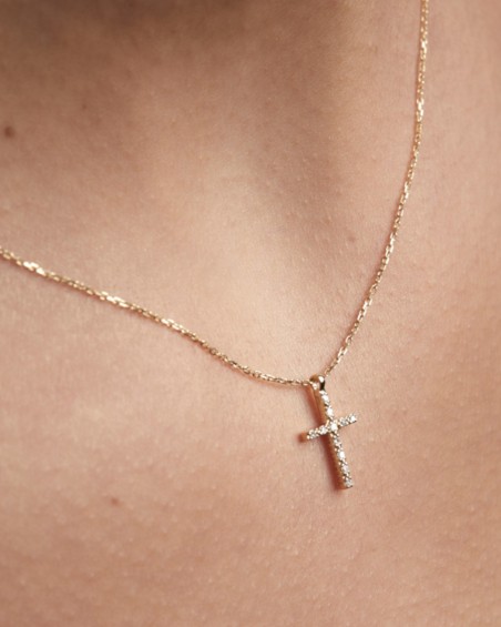 Goldkette + Kreuz mit Diamanten | LECARRE