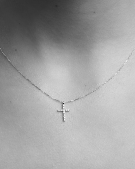 Vitguldskedja + kors med diamanter | LECARRE