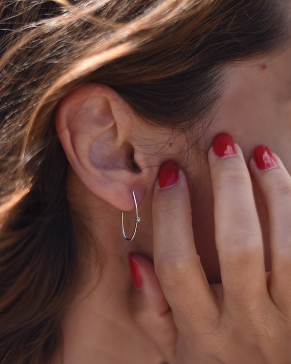 Elongated White Gold Diamond Hoop | LECARRE 2