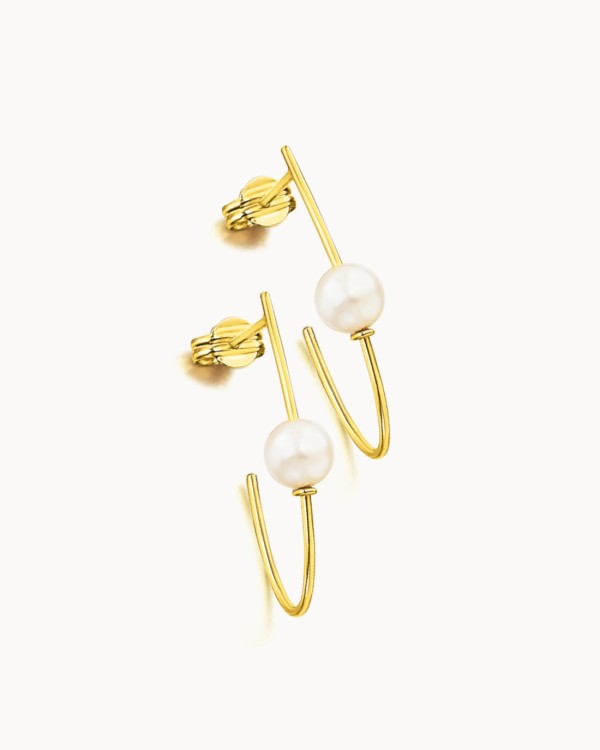 Boucles d'oreilles longues en or avec perles | LECARRE