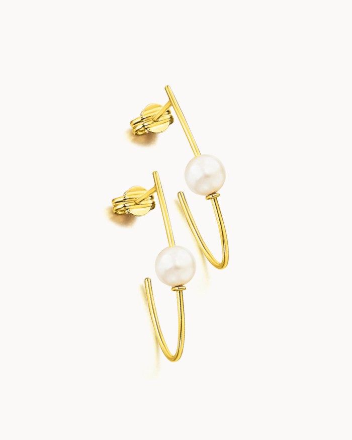 Elongated Gold Pearl Hoops | LECARRE