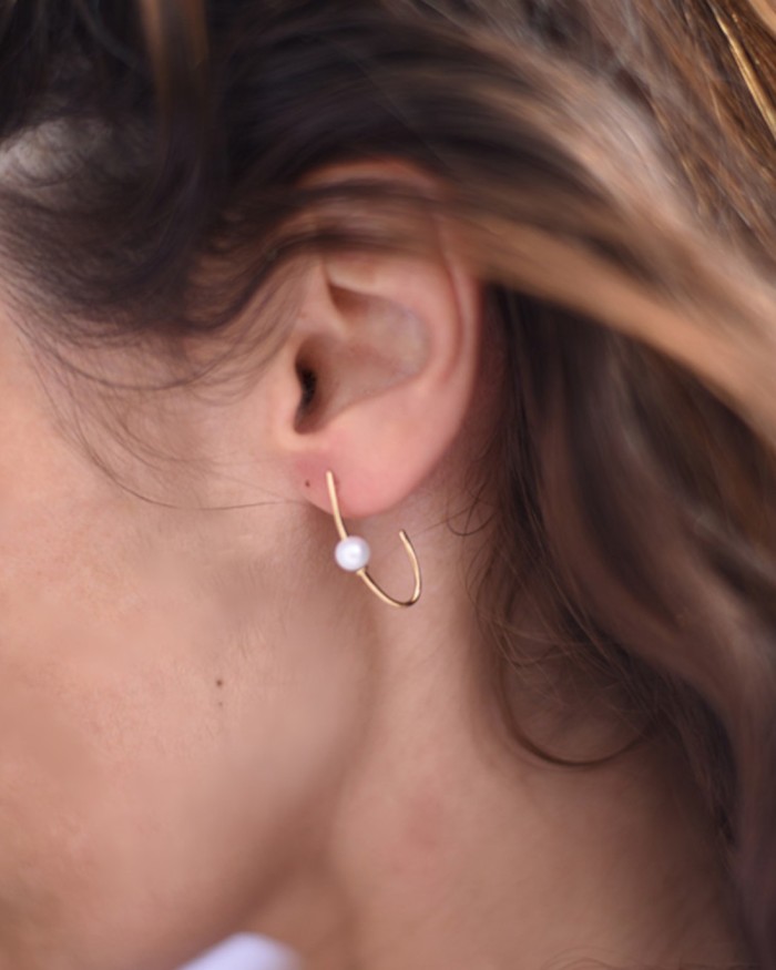 Aros Oro Alargados Perlas | LECARRE