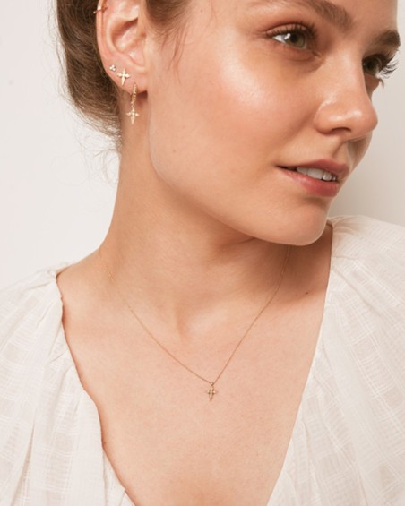 Pendientes Cruz Art Deco Oro Diamantes | LECARRE