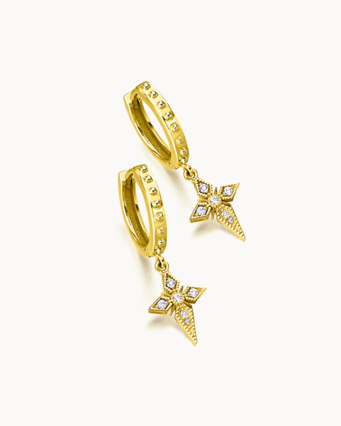 Art Deco Cross Hoops Gold Diamonds | LECARRE