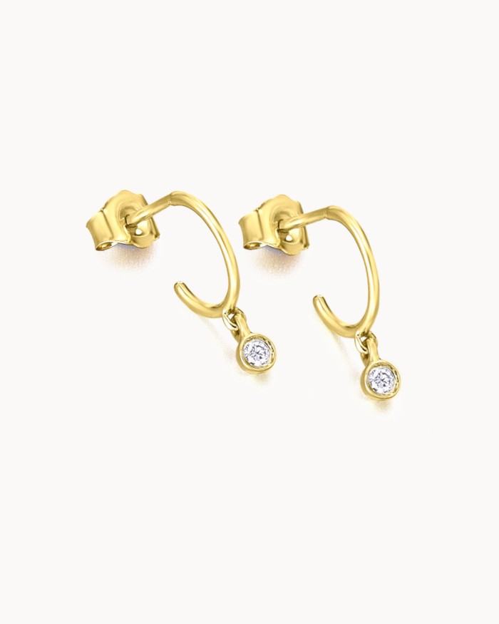 Open Hoop Earring With Diamond Dangling In Gold | LECARRE