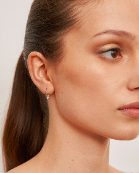 Open Hoop Earring With Dangling Diamond In White Gold | LECARRE