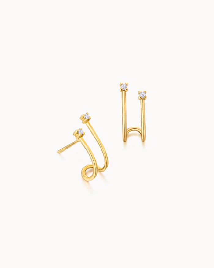 Double Hoop Gold Diamond Earrings | LECARRE