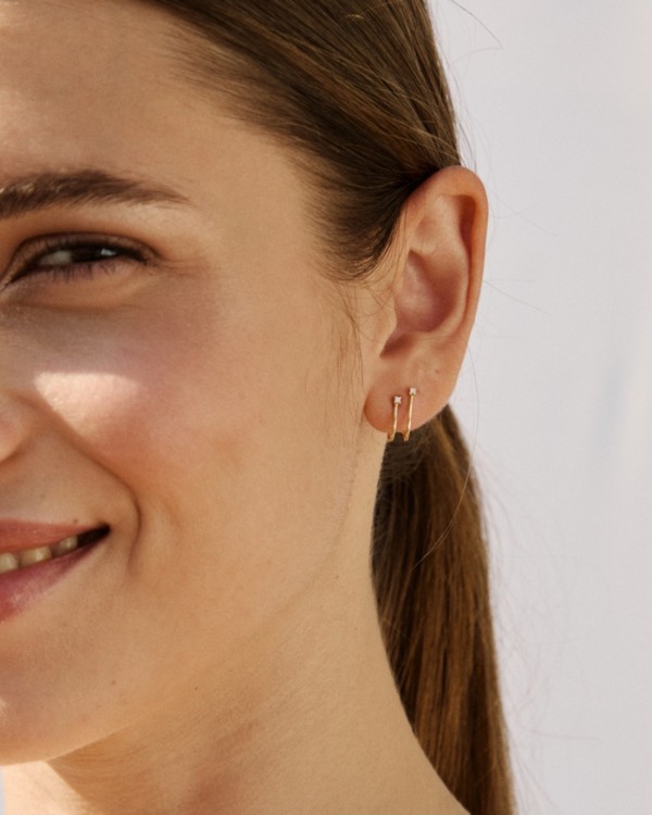Boucles d'oreilles créoles doubles en or et diamants | LECARRE 2