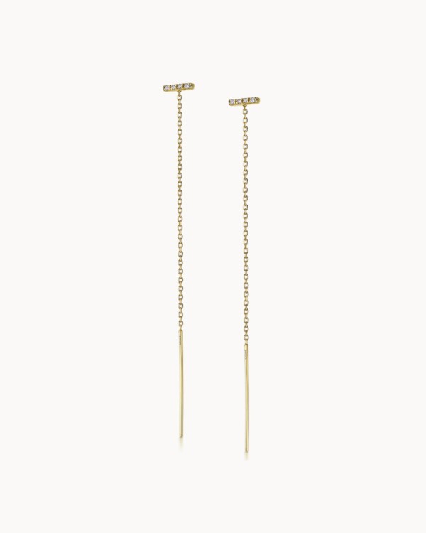 Gold Chain Diamond Bar Earrings | LECARRE