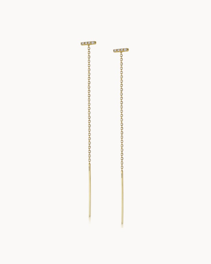 Gold Chain Diamond Bar Earrings | LECARRE